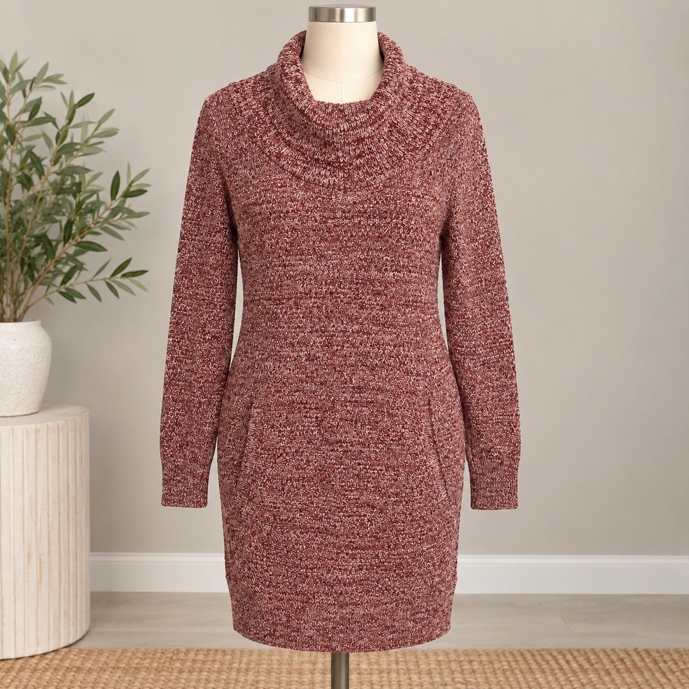 Duluth Trading Co Sweater Dress Red Marled Cowl Neck Cabin Gorpcore Sz S